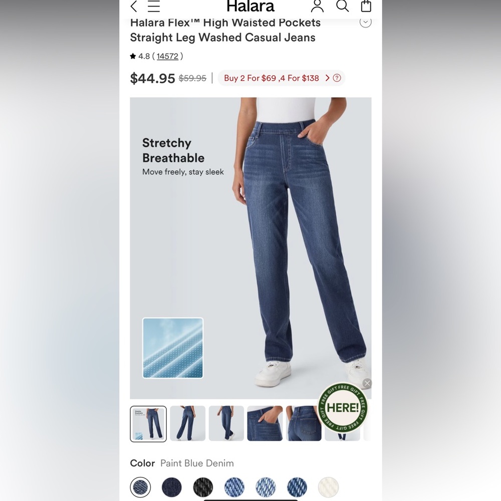 Halara Flex™ High Waisted Pockets Straight Leg Casual Jeans - Paint Blue Denim